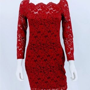 ACEVOG new with tags. Of the shoulder red lace dress.
